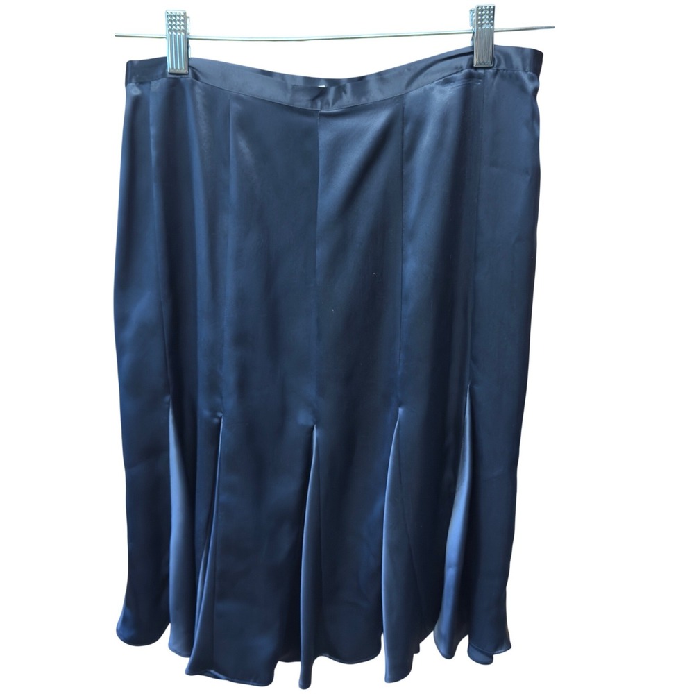 Calvin Klein Navy Inkwell 100% Silk Pleated Hem Midi Skirt Womens Size 10 NWT - Picture 6 of 9